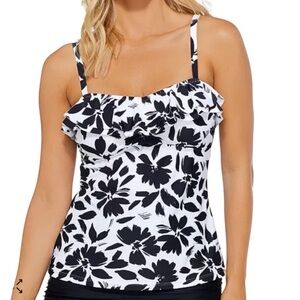 NWT ISLAND ESCAPE Floral Print Ruffle Detail Tankini Swim Top Size 8